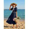 image:imageDokotoo Womens Summer 2026 Casual Midi Maxi Dresses Lightweight Short Sleeve Crew Neck Elastic Waist Smocked Boho DressNavy Blue