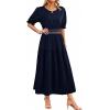 image:imageDokotoo Womens Summer 2026 Casual Midi Maxi Dresses Lightweight Short Sleeve Crew Neck Elastic Waist Smocked Boho DressNavy Blue
