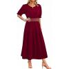 image:imageDokotoo Womens Summer 2026 Casual Midi Maxi Dresses Lightweight Short Sleeve Crew Neck Elastic Waist Smocked Boho DressRed