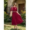 image:imageDokotoo Womens Summer 2026 Casual Midi Maxi Dresses Lightweight Short Sleeve Crew Neck Elastic Waist Smocked Boho DressRed