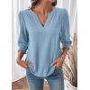 image:imageDokotoo Womens Summer 2026 Hollow Out Blouses 34 Length Sleeve Business Tops Dressy Casual V Neck Cute TShirtsBeau Blue