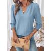 image:imageDokotoo Womens Summer 2026 Hollow Out Blouses 34 Length Sleeve Business Tops Dressy Casual V Neck Cute TShirtsBeau Blue