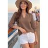 image:imageDokotoo Womens Summer 2026 Hollow Out Blouses 34 Length Sleeve Business Tops Dressy Casual V Neck Cute TShirtsChestnut