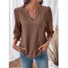 image:imageDokotoo Womens Summer 2026 Hollow Out Blouses 34 Length Sleeve Business Tops Dressy Casual V Neck Cute TShirtsChestnut