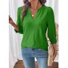 image:imageDokotoo Womens Summer 2026 Hollow Out Blouses 34 Length Sleeve Business Tops Dressy Casual V Neck Cute TShirtsDark Green