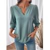 image:imageDokotoo Womens Summer 2026 Hollow Out Blouses 34 Length Sleeve Business Tops Dressy Casual V Neck Cute TShirtsGreen Bay