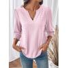 image:imageDokotoo Womens Summer 2026 Hollow Out Blouses 34 Length Sleeve Business Tops Dressy Casual V Neck Cute TShirtsLight Pink