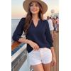 image:imageDokotoo Womens Summer 2026 Hollow Out Blouses 34 Length Sleeve Business Tops Dressy Casual V Neck Cute TShirtsNavy Blue