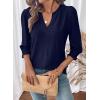 image:imageDokotoo Womens Summer 2026 Hollow Out Blouses 34 Length Sleeve Business Tops Dressy Casual V Neck Cute TShirtsNavy Blue