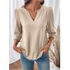 image:imageDokotoo Womens Summer 2026 Hollow Out Blouses 34 Length Sleeve Business Tops Dressy Casual V Neck Cute TShirtsParchment