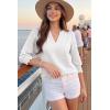 image:imageDokotoo Womens Summer 2026 Hollow Out Blouses 34 Length Sleeve Business Tops Dressy Casual V Neck Cute TShirtsWhite