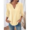 image:imageDokotoo Womens Summer 2026 Hollow Out Blouses 34 Length Sleeve Business Tops Dressy Casual V Neck Cute TShirtsYellow Cream