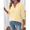 image:imageDokotoo Womens Summer 2026 Hollow Out Blouses 34 Length Sleeve Business Tops Dressy Casual V Neck Cute TShirtsYellow Cream
