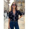 image:imageDokotoo Womens Summer Boho Floral Ruffle Shirt Puff Short Sleeve V Neck Casual Trendy Cute Blouse TopsBlack