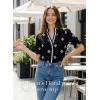 image:imageDokotoo Womens Summer Boho Floral Ruffle Shirt Puff Short Sleeve V Neck Casual Trendy Cute Blouse TopsBlack