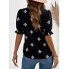image:imageDokotoo Womens Summer Boho Floral Ruffle Shirt Puff Short Sleeve V Neck Casual Trendy Cute Blouse TopsBlack
