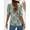 image:imageDokotoo Womens Summer Boho Floral Ruffle Shirt Puff Short Sleeve V Neck Casual Trendy Cute Blouse TopsGreen