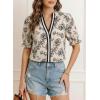 image:imageDokotoo Womens Summer Boho Floral Ruffle Shirt Puff Short Sleeve V Neck Casual Trendy Cute Blouse TopsKhaki