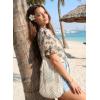 image:imageDokotoo Womens Summer Boho Floral Ruffle Shirt Puff Short Sleeve V Neck Casual Trendy Cute Blouse TopsKhaki