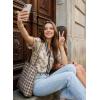 image:imageDokotoo Womens Summer Boho Floral Ruffle Shirt Puff Short Sleeve V Neck Casual Trendy Cute Blouse TopsKhaki