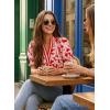 image:imageDokotoo Womens Summer Boho Floral Ruffle Shirt Puff Short Sleeve V Neck Casual Trendy Cute Blouse TopsRed