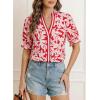 image:imageDokotoo Womens Summer Boho Floral Ruffle Shirt Puff Short Sleeve V Neck Casual Trendy Cute Blouse TopsRed