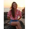 image:imageDokotoo Womens Summer Boho Floral Ruffle Shirt Puff Short Sleeve V Neck Casual Trendy Cute Blouse TopsRed