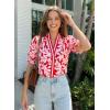 image:imageDokotoo Womens Summer Boho Floral Ruffle Shirt Puff Short Sleeve V Neck Casual Trendy Cute Blouse TopsRed