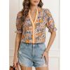 image:imageDokotoo Womens Summer Boho Floral Ruffle Shirt Puff Short Sleeve V Neck Casual Trendy Cute Blouse TopsYellow