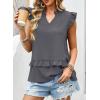 image:imageDokotoo Womens Summer Casual Sleeveless Tops Loose V Neck Ruffled Sleeve Vacation Tank Top Shirts OutfitsGrey