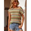 image:imageDokotoo Womens Summer Color Block Boho Casual T Shirts 2026 Short Sleeve Crewneck Off Shoulder TopsGreen