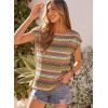 image:imageDokotoo Womens Summer Color Block Boho Casual T Shirts 2026 Short Sleeve Crewneck Off Shoulder TopsGreen