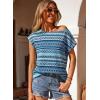 image:imageDokotoo Womens Summer Color Block Boho Casual T Shirts 2026 Short Sleeve Crewneck Off Shoulder TopsLight Blue