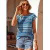 image:imageDokotoo Womens Summer Color Block Boho Casual T Shirts 2026 Short Sleeve Crewneck Off Shoulder TopsLight Blue