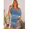 image:imageDokotoo Womens Summer Color Block Boho Casual T Shirts 2026 Short Sleeve Crewneck Off Shoulder TopsLight Blue