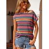 image:imageDokotoo Womens Summer Color Block Boho Casual T Shirts 2026 Short Sleeve Crewneck Off Shoulder TopsMulticolour