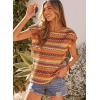 image:imageDokotoo Womens Summer Color Block Boho Casual T Shirts 2026 Short Sleeve Crewneck Off Shoulder TopsOrange