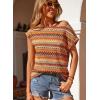 image:imageDokotoo Womens Summer Color Block Boho Casual T Shirts 2026 Short Sleeve Crewneck Off Shoulder TopsOrange