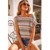 image:imageDokotoo Womens Summer Color Block Boho Casual T Shirts 2026 Short Sleeve Crewneck Off Shoulder TopsPink