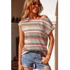 image:imageDokotoo Womens Summer Color Block Boho Casual T Shirts 2026 Short Sleeve Crewneck Off Shoulder TopsPink