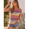 image:imageDokotoo Womens Summer Color Block Boho Casual T Shirts 2026 Short Sleeve Crewneck Off Shoulder TopsRose Red