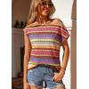 image:imageDokotoo Womens Summer Color Block Boho Casual T Shirts 2026 Short Sleeve Crewneck Off Shoulder TopsRose Red