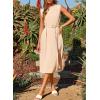 image:imageDokotoo Womens Summer Dresses 2026 Sleeveless Crewneck Gold Buckle Tie Belt Back Slit Casual Elegant Midi DressApricot