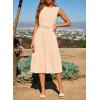 image:imageDokotoo Womens Summer Dresses 2026 Sleeveless Crewneck Gold Buckle Tie Belt Back Slit Casual Elegant Midi DressApricot