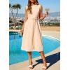 image:imageDokotoo Womens Summer Dresses 2026 Sleeveless Crewneck Gold Buckle Tie Belt Back Slit Casual Elegant Midi DressApricot