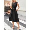 image:imageDokotoo Womens Summer Dresses 2026 Sleeveless Crewneck Gold Buckle Tie Belt Back Slit Casual Elegant Midi DressBlack