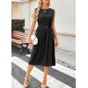 image:imageDokotoo Womens Summer Dresses 2026 Sleeveless Crewneck Gold Buckle Tie Belt Back Slit Casual Elegant Midi DressBlack
