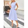 image:imageDokotoo Womens Summer Dresses 2026 Sleeveless Crewneck Gold Buckle Tie Belt Back Slit Casual Elegant Midi DressBlue