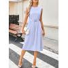 image:imageDokotoo Womens Summer Dresses 2026 Sleeveless Crewneck Gold Buckle Tie Belt Back Slit Casual Elegant Midi DressBlue