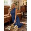 image:imageDokotoo Womens Summer Dresses 2026 Sleeveless Crewneck Gold Buckle Tie Belt Back Slit Casual Elegant Midi DressNavy